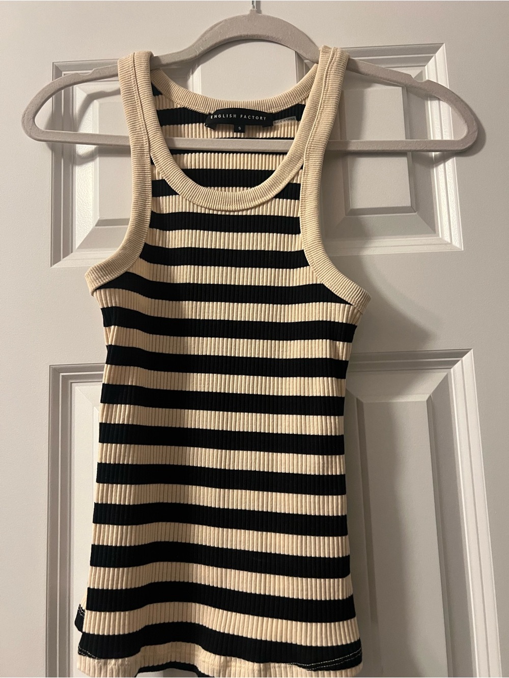 English Factory Black and Cream Striped Ribbed Tank Top